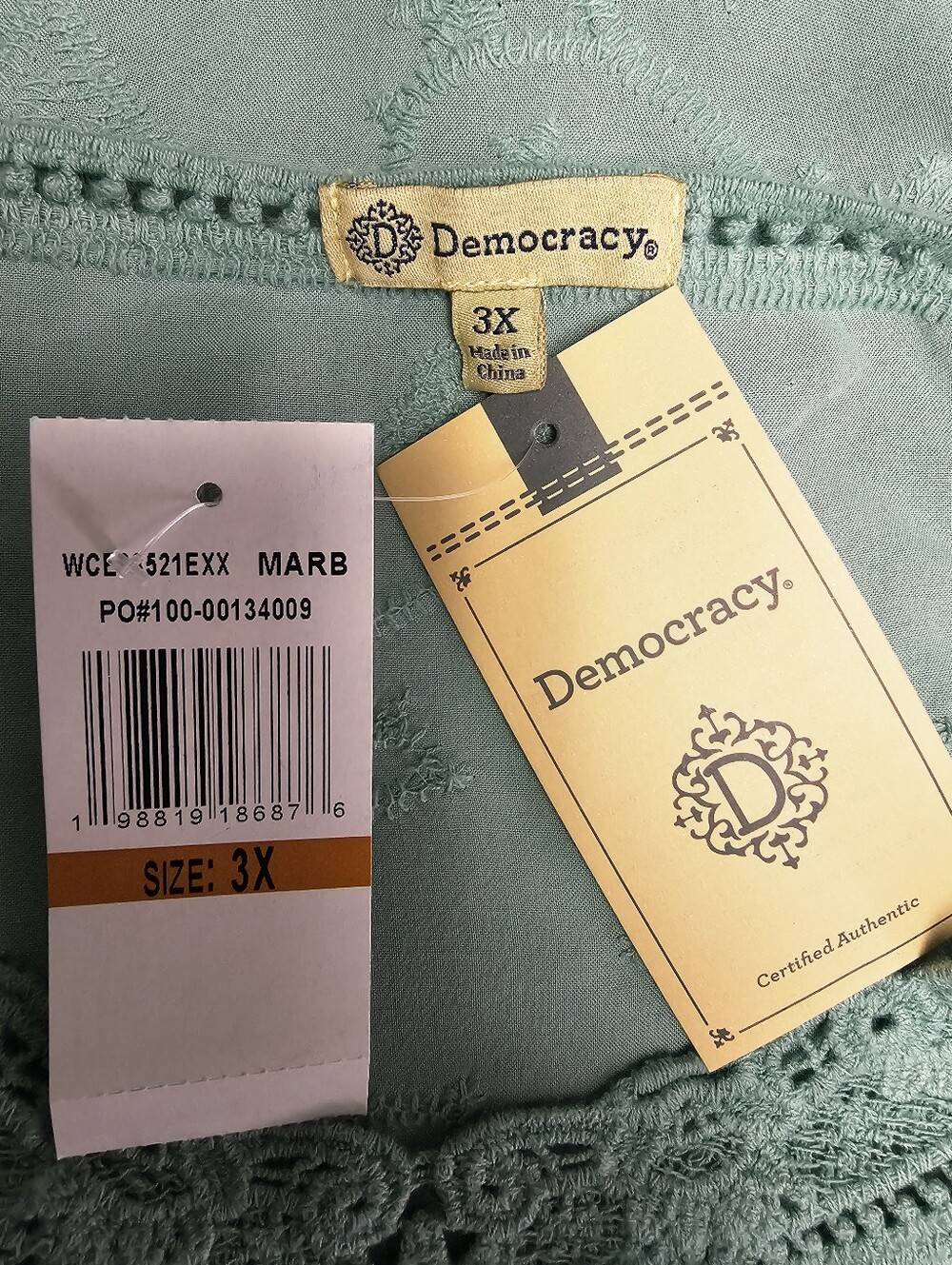 Democracy NWT Embroidered Green Boho Blouse Plus Size 3X - Picture 5 of 6